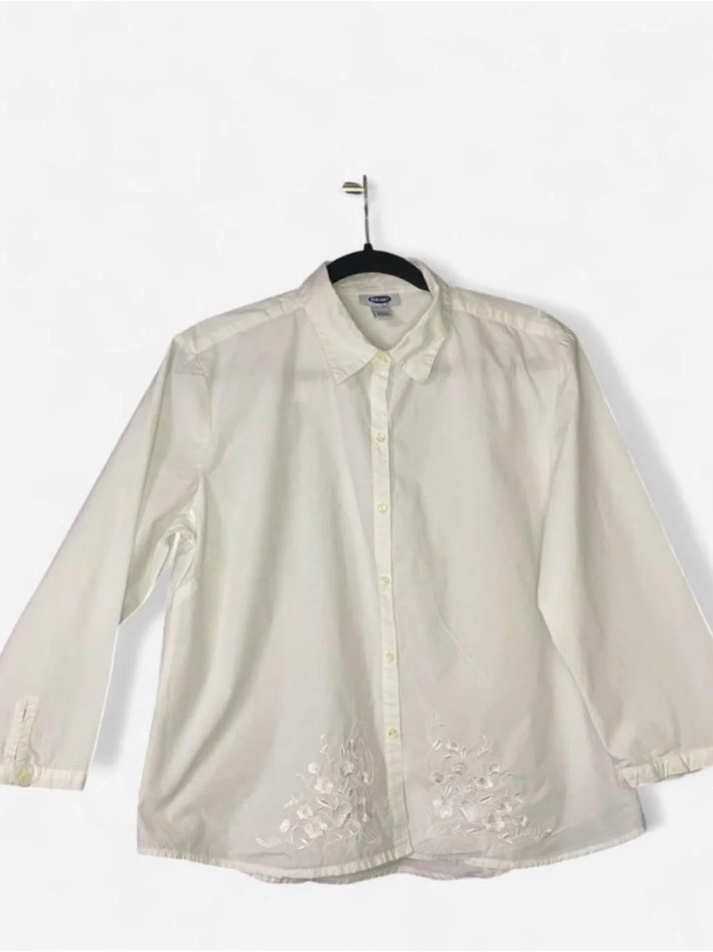 Old Navy White Button-Down Shirt with Floral Embroidery - Kids